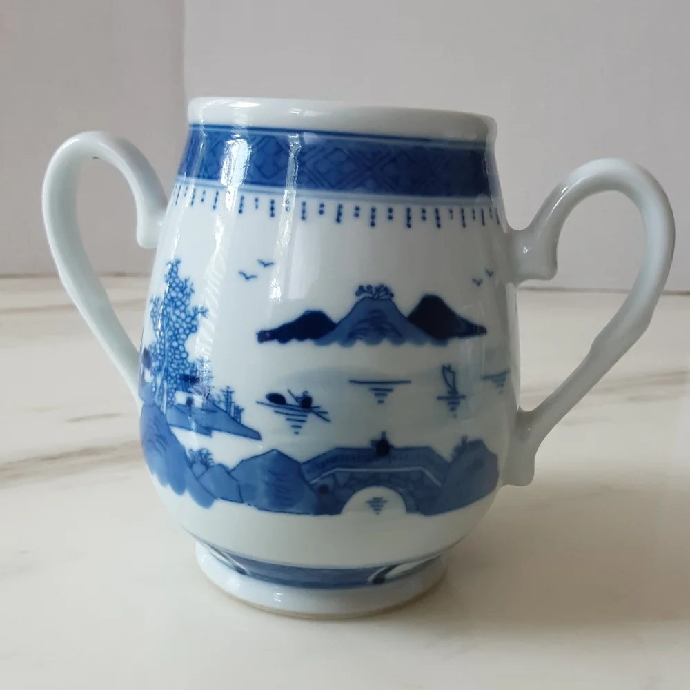 Jingdezhen Porcelain Blue & White Canton 3 Piece Tea Set - Vtg